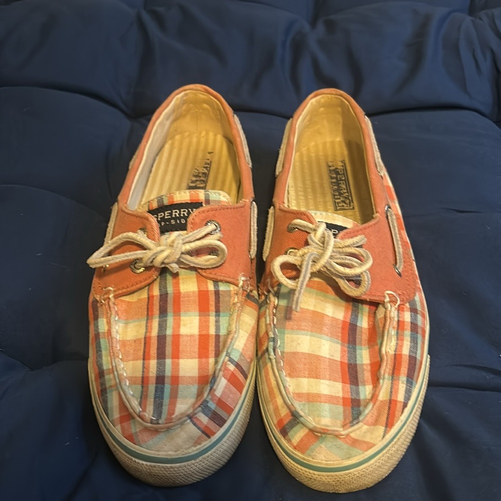 Sperry Top-Sider Boat Shoes 8.5 Pink Plaid